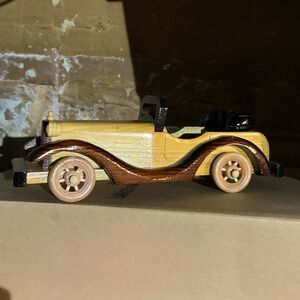 Vintage Style Wooden Car with Black and Brown Accents